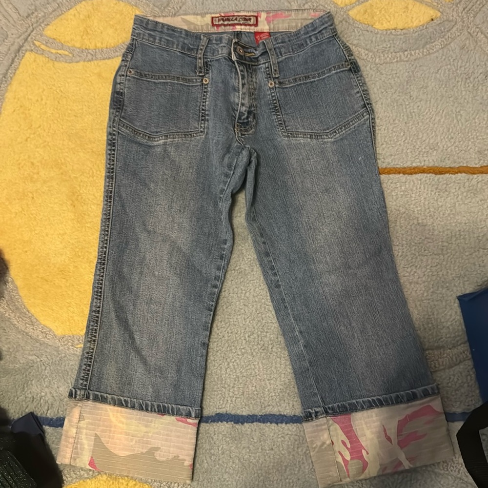 Vanilla star jeans cool denim, size 3, cuffed pink gray camo bottoms